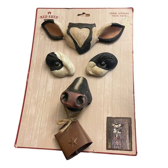Red Shed Home Gifts Farm Animal Tree Face Cow Bell Art Outdoors Yard Decor NEW - Picture 1 of 7